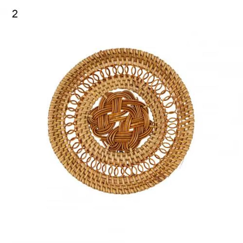 Woven Drink Coaster Heat Rattan Cup Holder Blue/White Porcelain Pad Natural Straw Insulation Pot Holder Mat Table Placemat