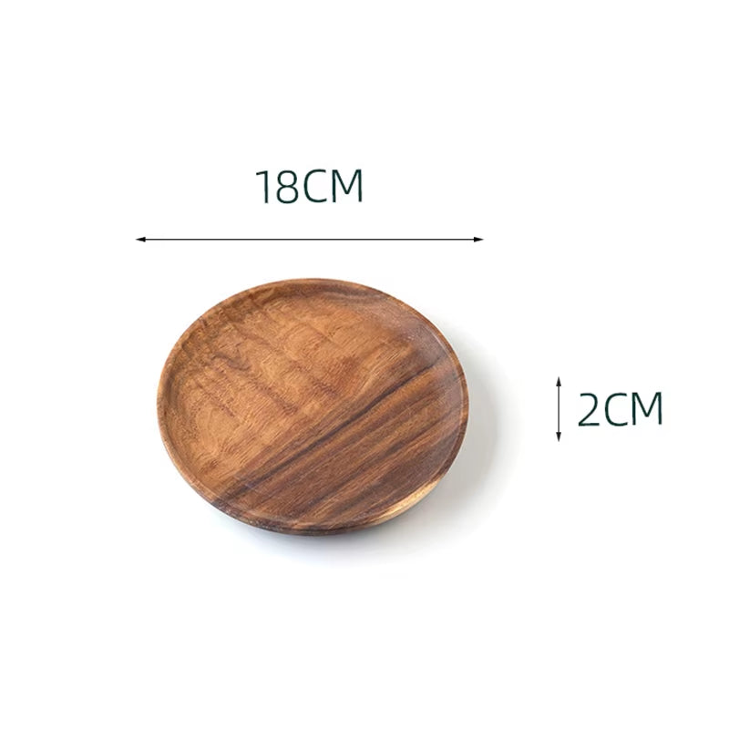 Wooden Dinner Plates Household round Coffee Tray Solid Wood Tea Saucer Ins Japanese Style Dim Sum for Food Snack Dishs