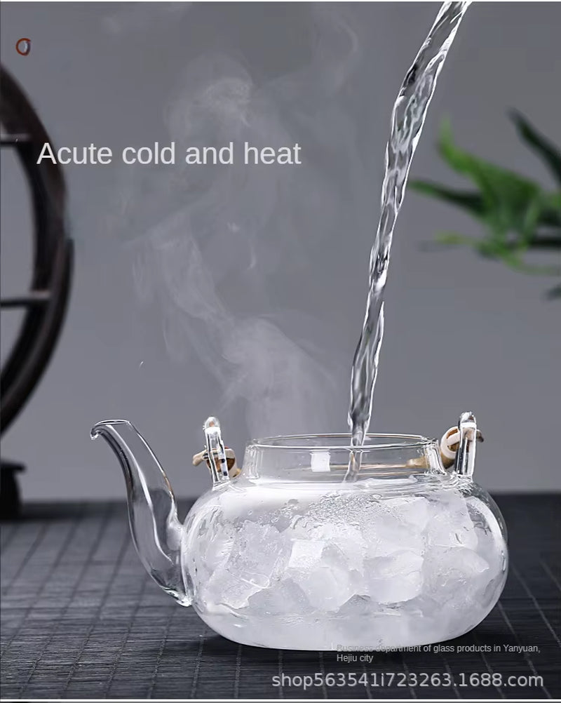Bamboo Handle Beam Tea Pot Glass Teapot with Filter Heat Resistant Glass Teapot and Cup Set Pu Erh Puer Tea Brewing Kettle Pots