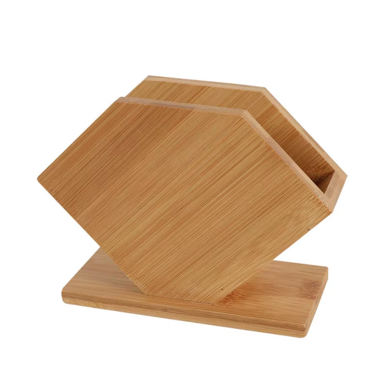 Natural Bamboo Tissue Box Cube Fan Shaped Napkin Holder for Home Kitchen Dining Table Paper Towel Storage Rack