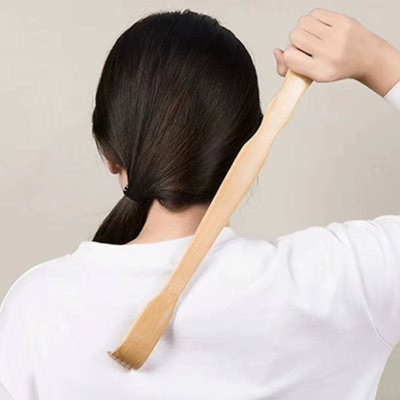 Bamboo Back Scratcher Massage Roller Long Wooden Body Large Stick Aid for Men & Women - Comfortable Back Itch Relief
