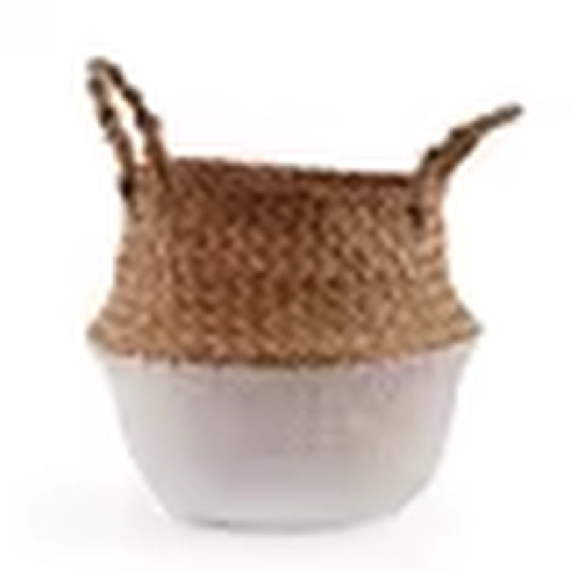 Handmade Bamboo Storage Baskets Foldable Laundry Straw Patchwork Wicker Rattan Seagrass Belly Garden Flower Pot Planter Basket