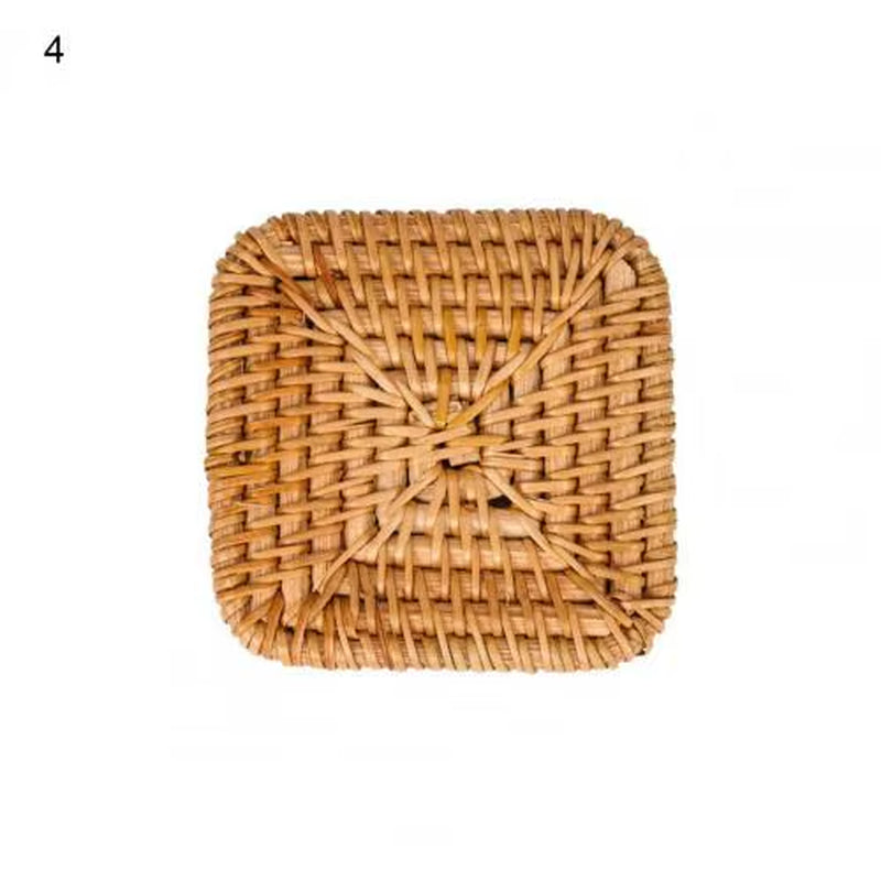 Woven Drink Coaster Heat Rattan Cup Holder Blue/White Porcelain Pad Natural Straw Insulation Pot Holder Mat Table Placemat