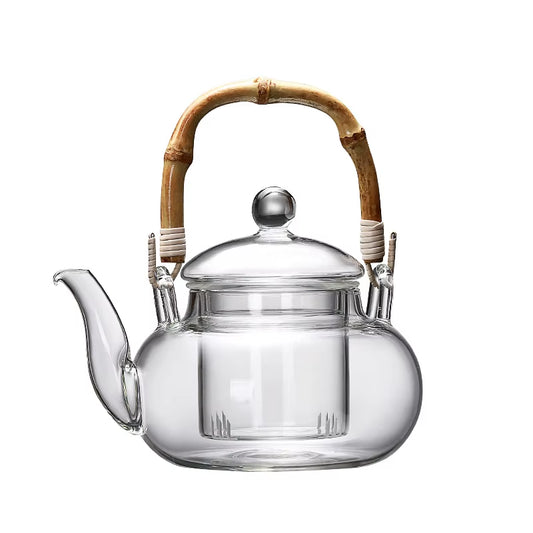 Bamboo Handle Beam Tea Pot Glass Teapot with Filter Heat Resistant Glass Teapot and Cup Set Pu Erh Puer Tea Brewing Kettle Pots