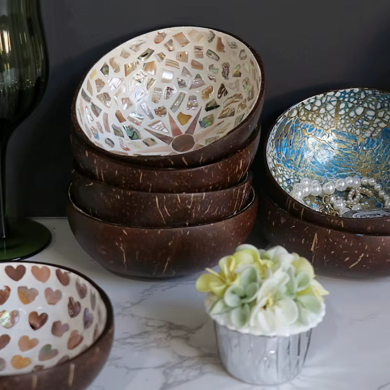 Creative Handmade Decoration Coconut Shell Bowl, Wood Breakfast Bowl, Original Fruit Salad Dish Restaurant Tableware Storage