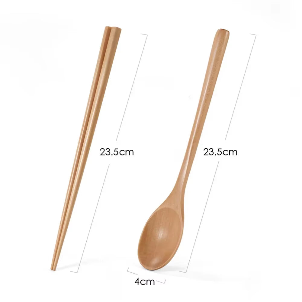 Japanese Wooden Reusable Sushi Chopsticks Spoon Cutlery Set Non-Slip Travel Dinnerware Suit Tableware Kitchen Tools