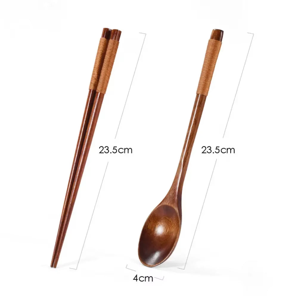 Japanese Wooden Reusable Sushi Chopsticks Spoon Cutlery Set Non-Slip Travel Dinnerware Suit Tableware Kitchen Tools