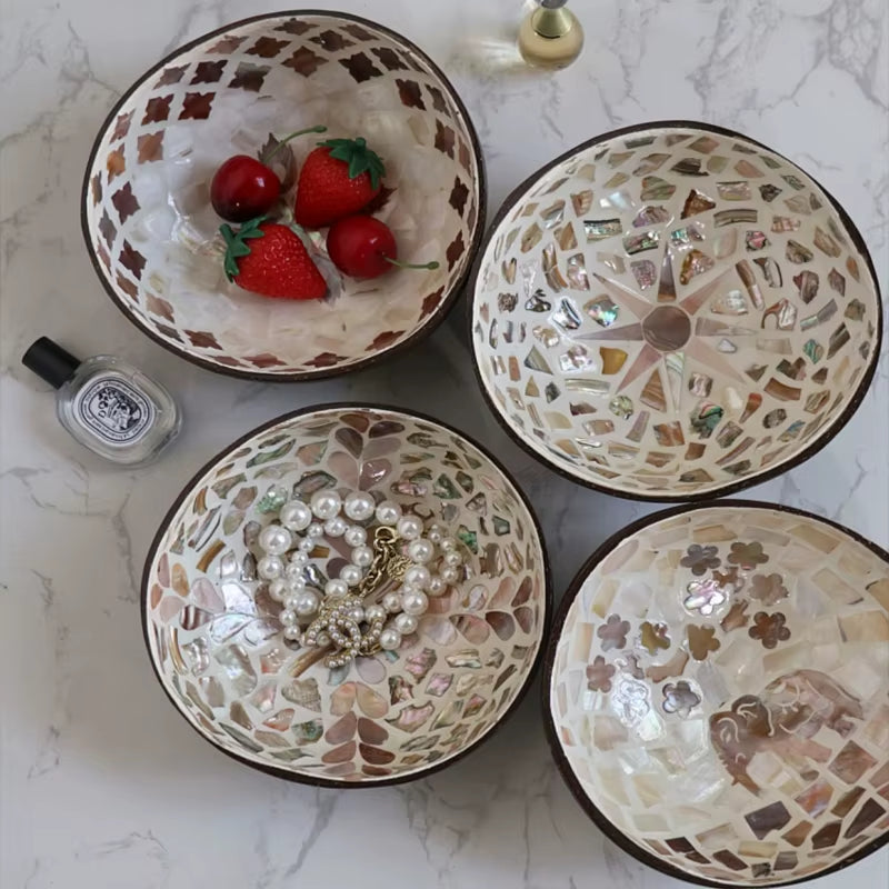 Creative Handmade Decoration Coconut Shell Bowl, Wood Breakfast Bowl, Original Fruit Salad Dish Restaurant Tableware Storage