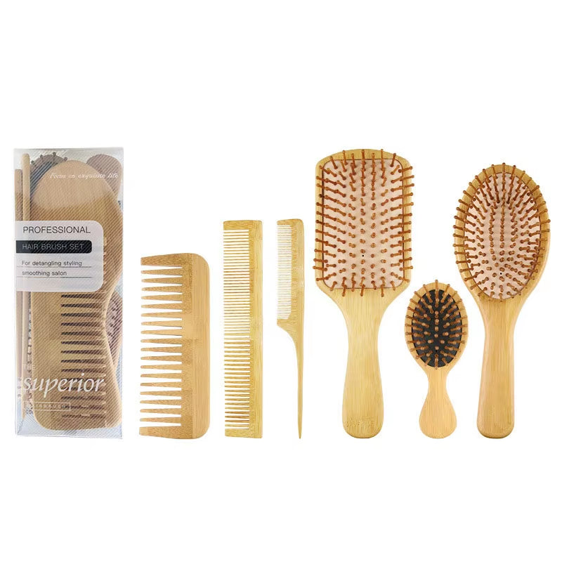 Bamboo Wooden Hair Brush Massage Comb Scalp Massager for Hair Growth Anti-Static Straightening Brush Soft Beard Baby Beech Brush