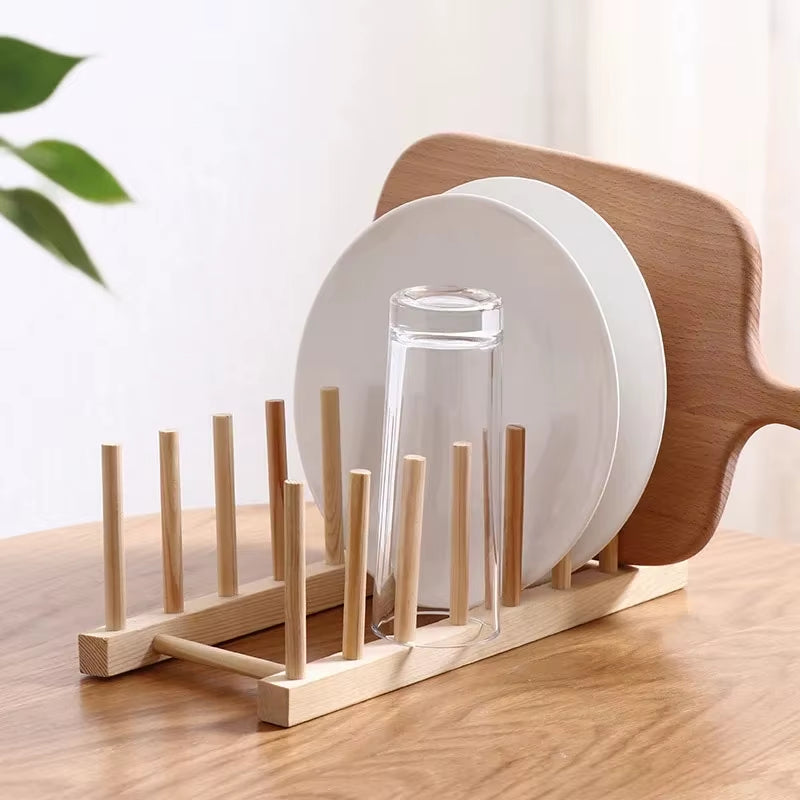 Bamboo Dish Plates Drying Rack Drainboard Storage Holder Drainer Stand Wooden Kitchen Cabinet Organizer for Plate/ Bowl/ Cup