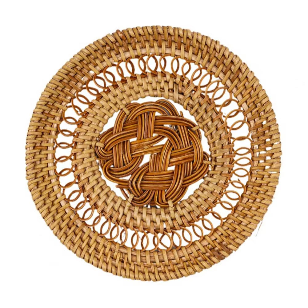 Woven Drink Coaster Heat Rattan Cup Holder Blue/White Porcelain Pad Natural Straw Insulation Pot Holder Mat Table Placemat