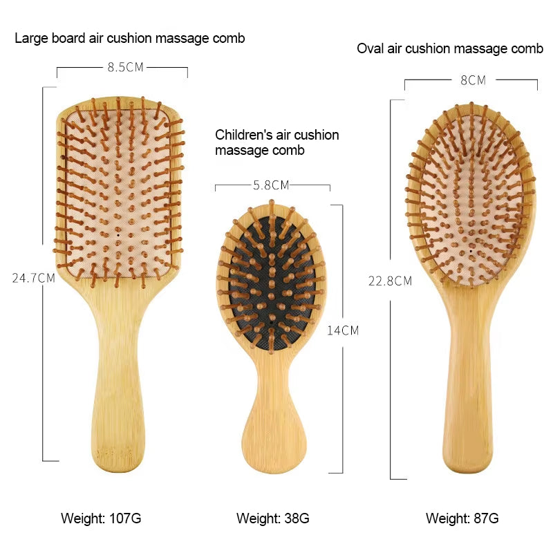 Bamboo Wooden Hair Brush Massage Comb Scalp Massager for Hair Growth Anti-Static Straightening Brush Soft Beard Baby Beech Brush