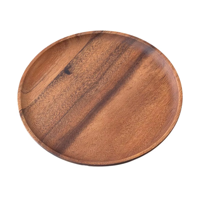 Wooden Dinner Plates Household round Coffee Tray Solid Wood Tea Saucer Ins Japanese Style Dim Sum for Food Snack Dishs