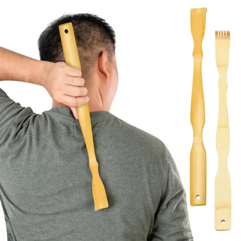 Bamboo Back Scratcher Massage Roller Long Wooden Body Large Stick Aid for Men & Women - Comfortable Back Itch Relief