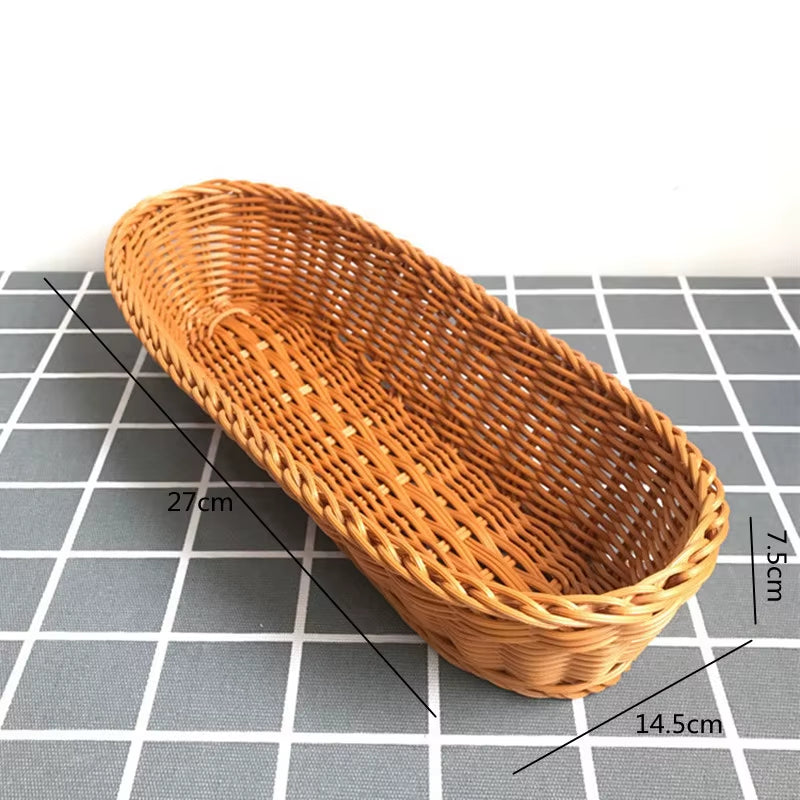 Oval Curved Rattan Wicker Woven Serving Baskets for Bread Fruit Vegetables Restaurant Serving Tabletop Display Rattan Basket