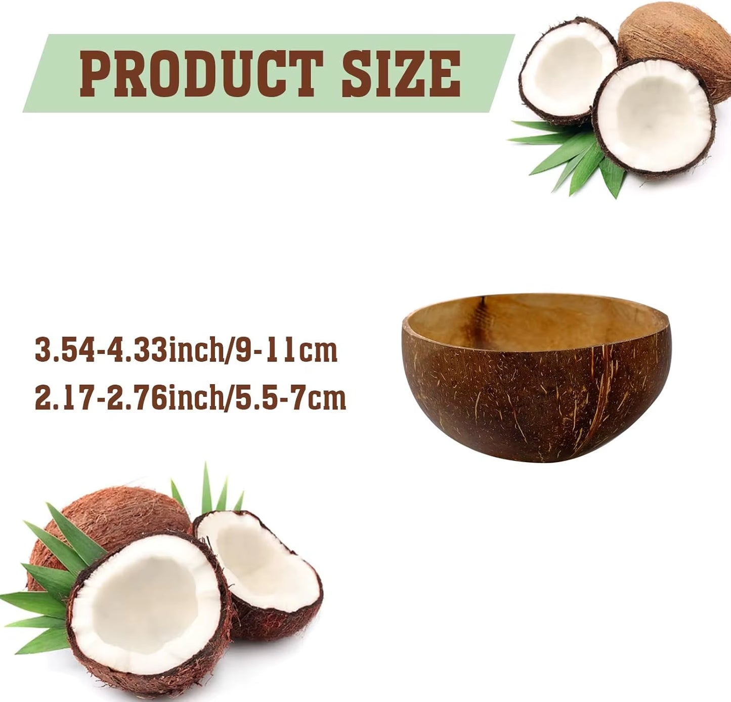 Polished Coconut Bowls and Wooden Spoon Sets Natural Coconut Salad Smoothie Bowls for Kitchen Women Gifts Decoration