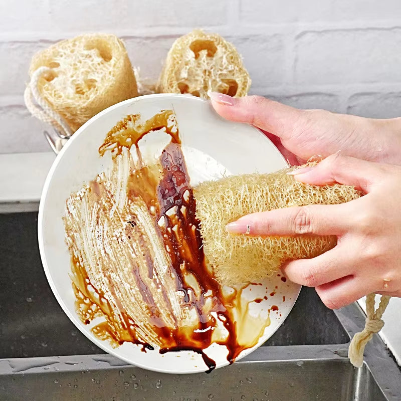1/3Pcs Natural Loofah Sponge Multi-Purpose Kitchen Cleaning Tool Dish Washing Sponge Long Shower Body Scrubber Loofah Dishcloth