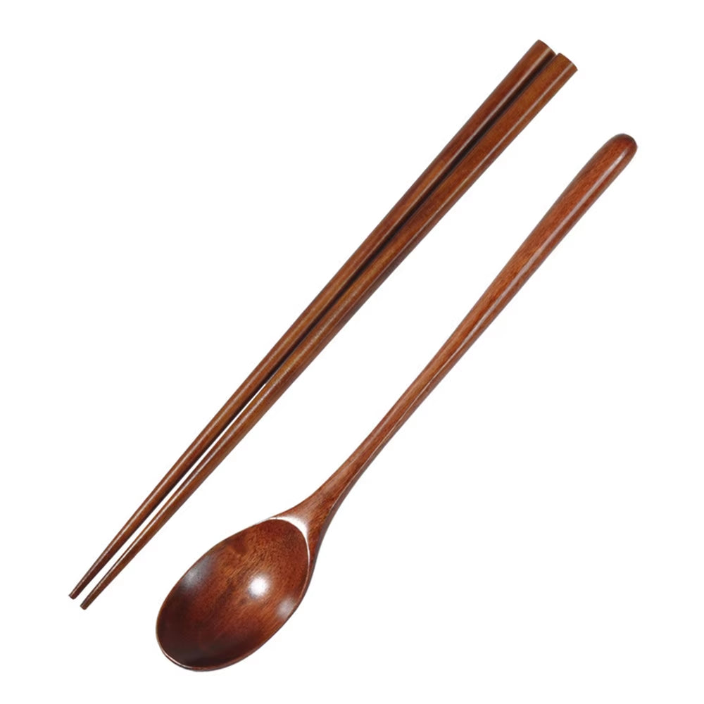 Japanese Wooden Reusable Sushi Chopsticks Spoon Cutlery Set Non-Slip Travel Dinnerware Suit Tableware Kitchen Tools
