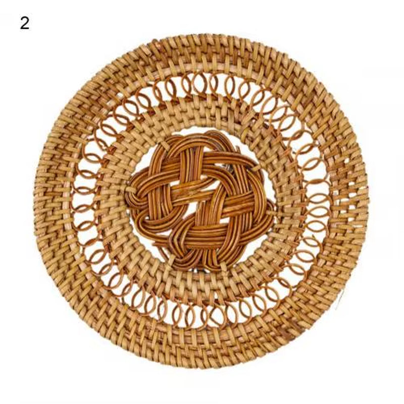 Woven Drink Coaster Heat Rattan Cup Holder Blue/White Porcelain Pad Natural Straw Insulation Pot Holder Mat Table Placemat