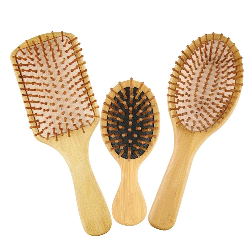 Bamboo Wooden Hair Brush Massage Comb Scalp Massager for Hair Growth Anti-Static Straightening Brush Soft Beard Baby Beech Brush