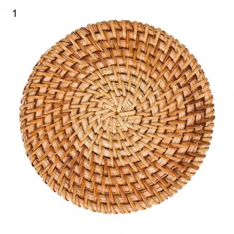 Woven Drink Coaster Heat Rattan Cup Holder Blue/White Porcelain Pad Natural Straw Insulation Pot Holder Mat Table Placemat