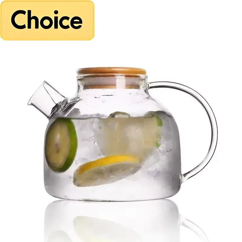 1.8L Transparent Borosilicate Glass Teapot Heat-Resistant Large Clear Tea Pot Flower Tea Set Puer Kettle Cup Office Home Tool
