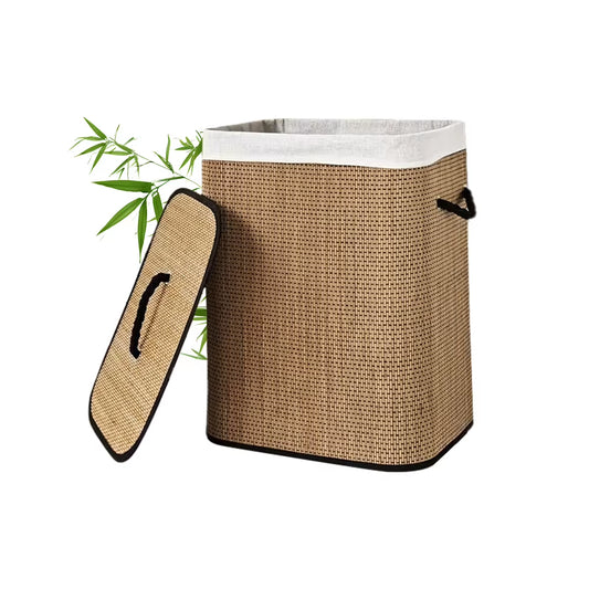 72 L Large Bamboo Foldable Laundry Basket Storage Hamper Box with Removable Washable Lining 40 X 30 X 60 Cm Space Saving