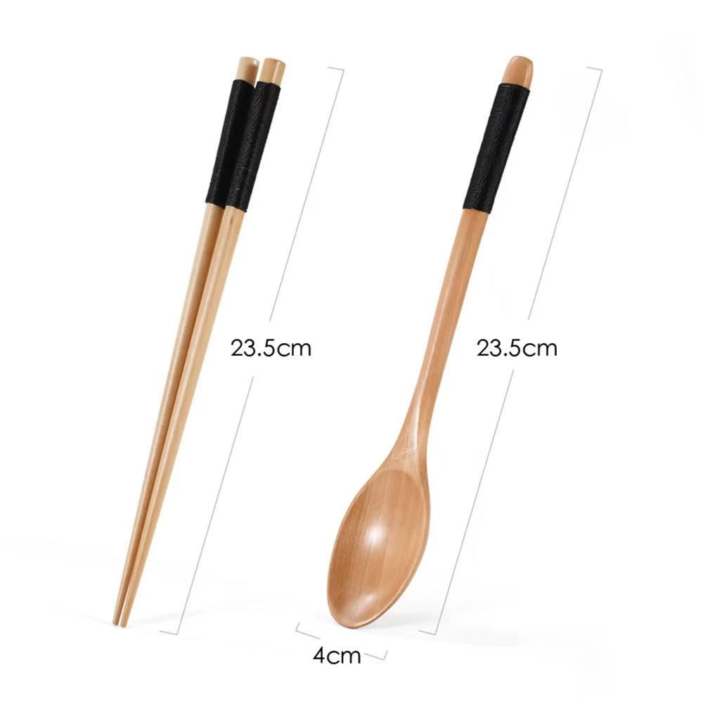 Japanese Wooden Reusable Sushi Chopsticks Spoon Cutlery Set Non-Slip Travel Dinnerware Suit Tableware Kitchen Tools