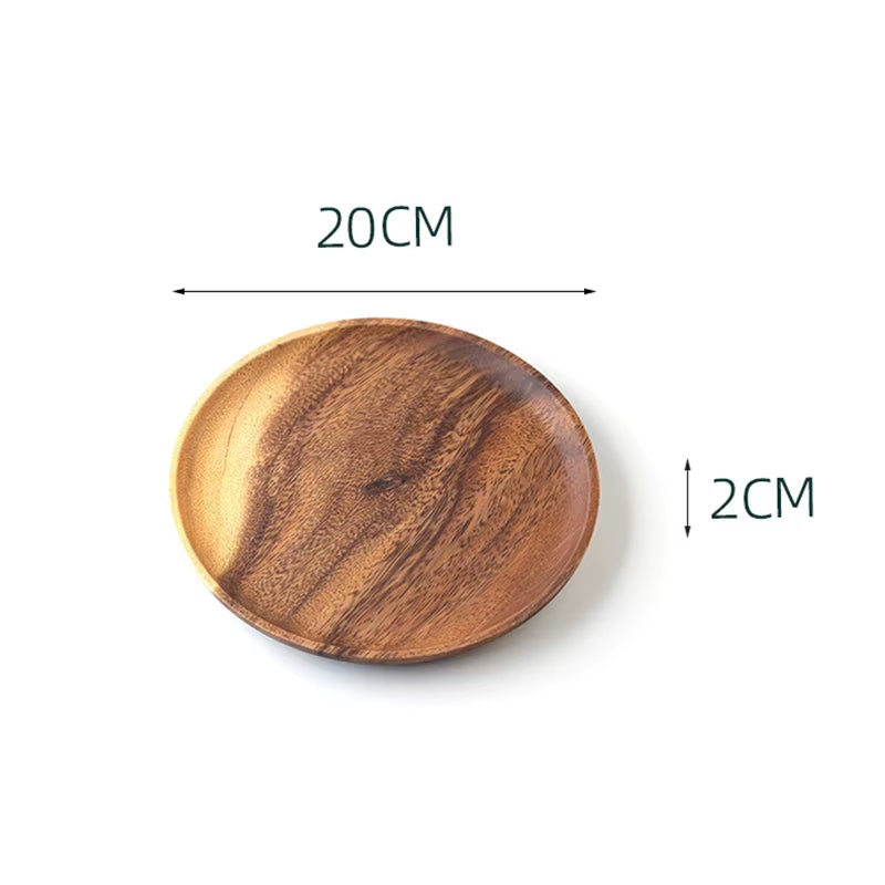 Wooden Dinner Plates Household round Coffee Tray Solid Wood Tea Saucer Ins Japanese Style Dim Sum for Food Snack Dishs