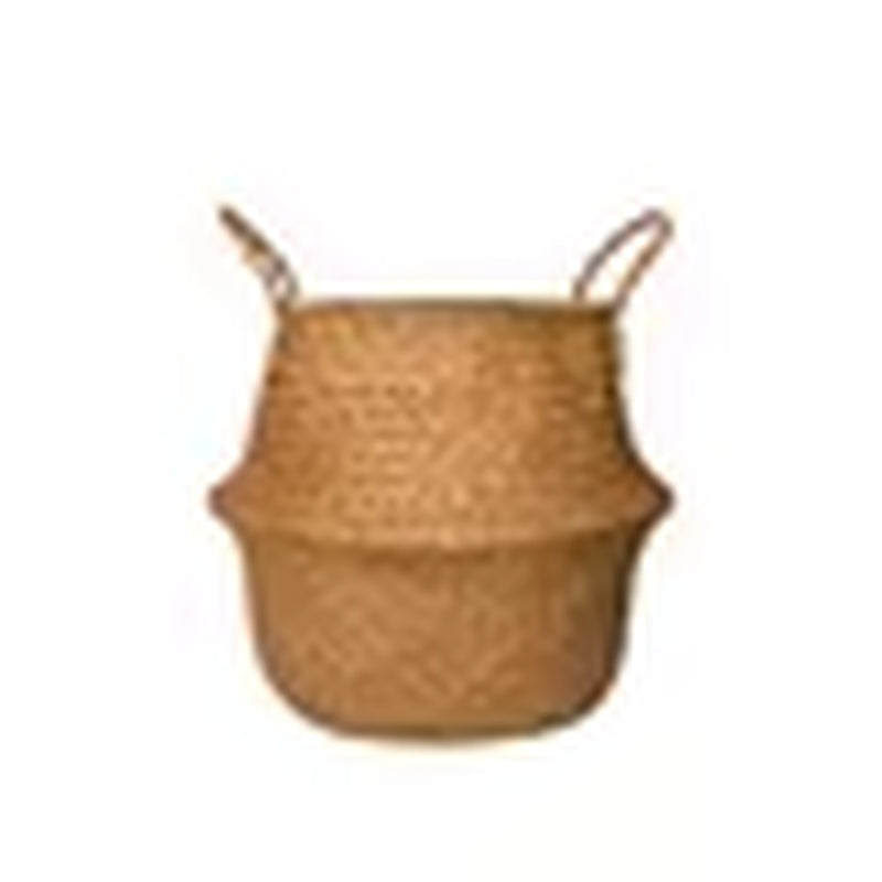 Handmade Bamboo Storage Baskets Foldable Laundry Straw Patchwork Wicker Rattan Seagrass Belly Garden Flower Pot Planter Basket