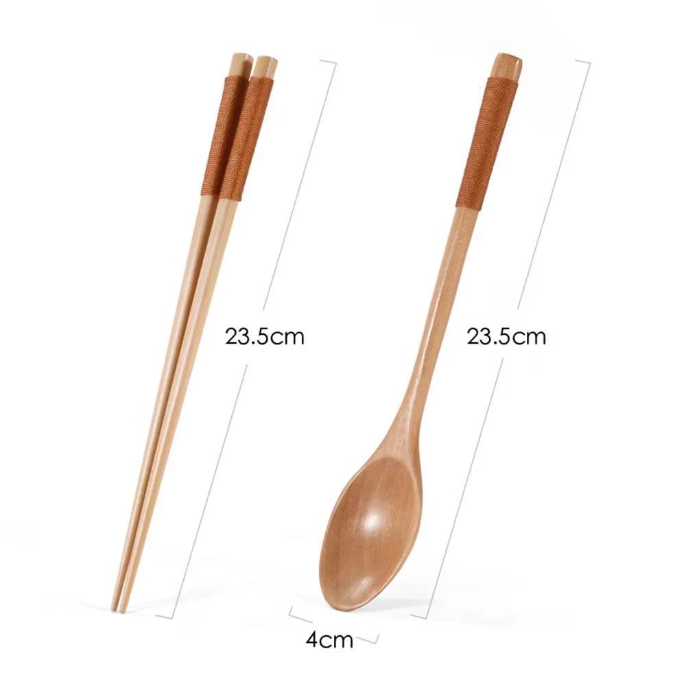 Japanese Wooden Reusable Sushi Chopsticks Spoon Cutlery Set Non-Slip Travel Dinnerware Suit Tableware Kitchen Tools
