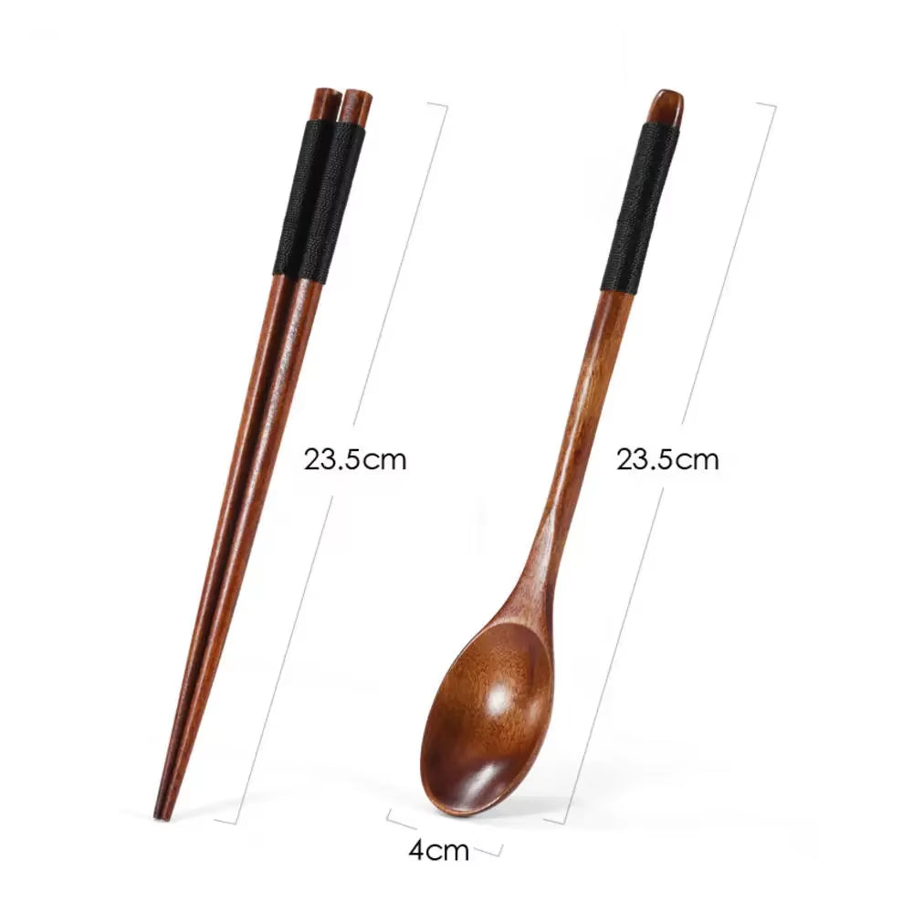 Japanese Wooden Reusable Sushi Chopsticks Spoon Cutlery Set Non-Slip Travel Dinnerware Suit Tableware Kitchen Tools