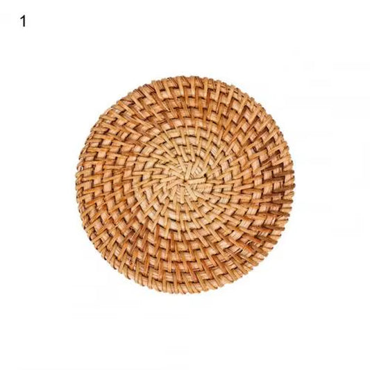 Woven Drink Coaster Heat Rattan Cup Holder Blue/White Porcelain Pad Natural Straw Insulation Pot Holder Mat Table Placemat