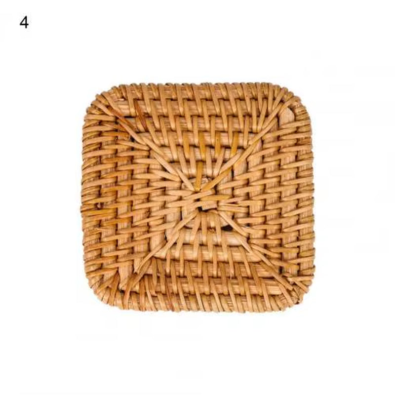 Woven Drink Coaster Heat Rattan Cup Holder Blue/White Porcelain Pad Natural Straw Insulation Pot Holder Mat Table Placemat