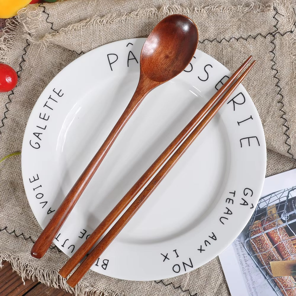 Japanese Wooden Reusable Sushi Chopsticks Spoon Cutlery Set Non-Slip Travel Dinnerware Suit Tableware Kitchen Tools
