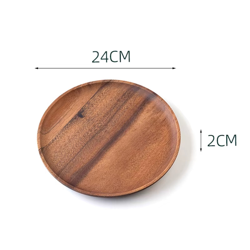 Wooden Dinner Plates Household round Coffee Tray Solid Wood Tea Saucer Ins Japanese Style Dim Sum for Food Snack Dishs