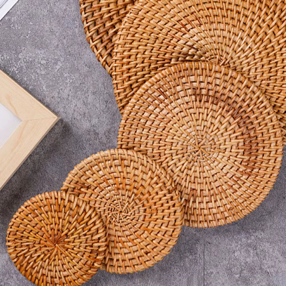 Woven Drink Coaster Heat Rattan Cup Holder Blue/White Porcelain Pad Natural Straw Insulation Pot Holder Mat Table Placemat