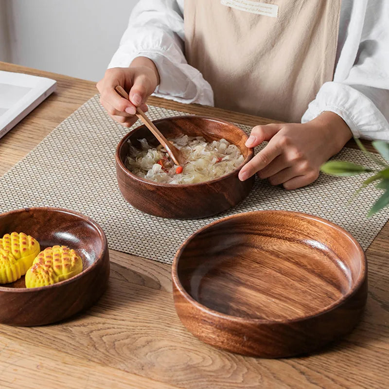 Solid Wood Bowl Walnut Boat Bowl Creative Wooden Salad Bowl Fruit Bowl Vintage Storage Home Kitchen Utensils