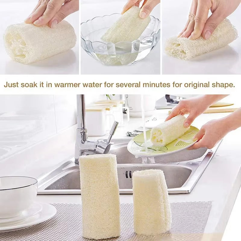 1/3Pcs Natural Loofah Sponge Multi-Purpose Kitchen Cleaning Tool Dish Washing Sponge Long Shower Body Scrubber Loofah Dishcloth