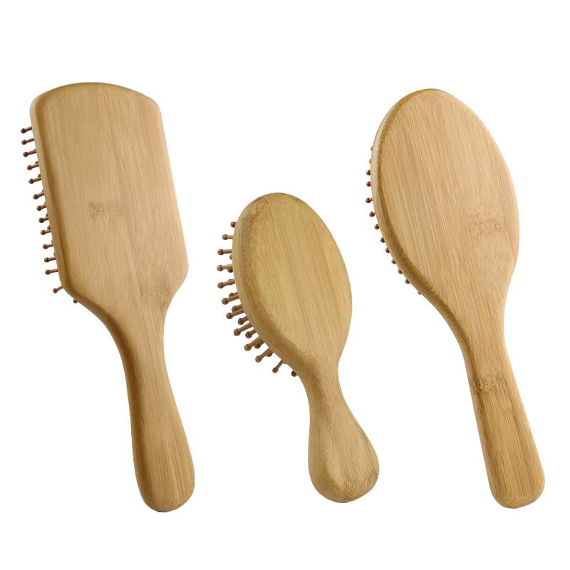 Bamboo Wooden Hair Brush Massage Comb Scalp Massager for Hair Growth Anti-Static Straightening Brush Soft Beard Baby Beech Brush