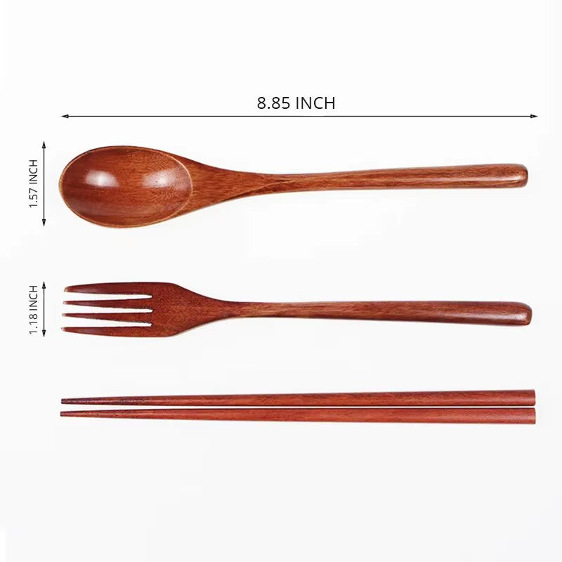 1Pc Wooden Chopsticks Fork Spoon Three-Piece Set Twine Japanese-Style Tableware Kitchen Home Chopsticks Fork Spoon Cutlery Set