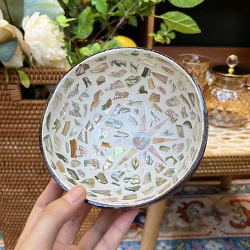 Creative Handmade Decoration Coconut Shell Bowl, Wood Breakfast Bowl, Original Fruit Salad Dish Restaurant Tableware Storage