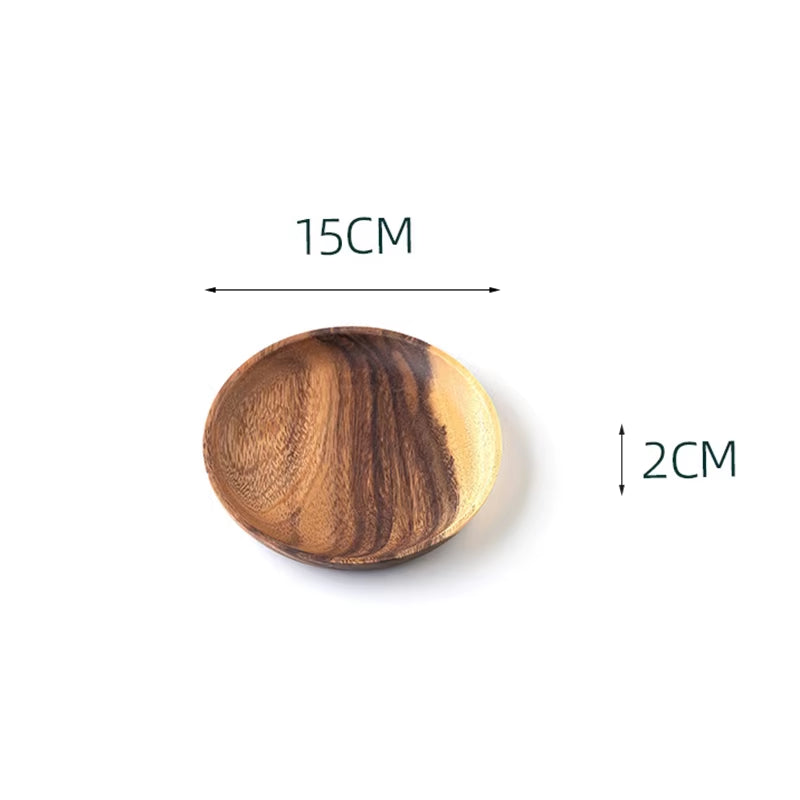 Wooden Dinner Plates Household round Coffee Tray Solid Wood Tea Saucer Ins Japanese Style Dim Sum for Food Snack Dishs