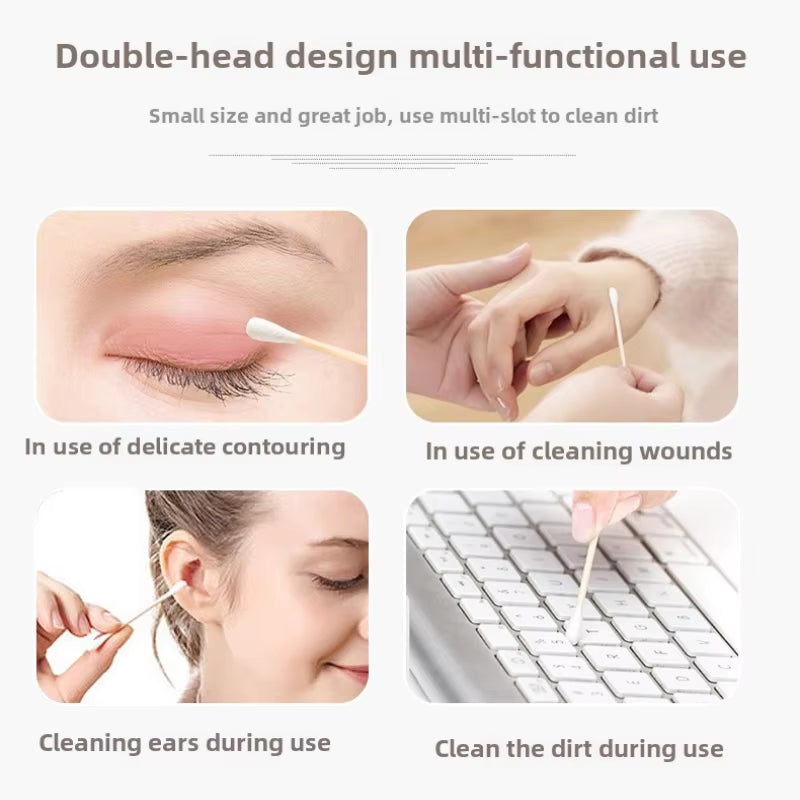 200 Pcs/Box Double Head Bamboo Cotton Buds Wood Stick Cotton Swab for Makeup , Nose Ear Cleaning , Pet Care , Art & Crafts