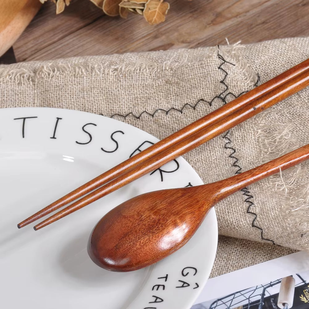 Japanese Wooden Reusable Sushi Chopsticks Spoon Cutlery Set Non-Slip Travel Dinnerware Suit Tableware Kitchen Tools