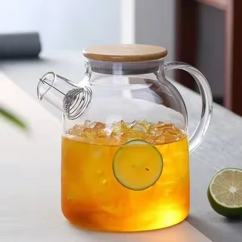 1.8L Transparent Borosilicate Glass Teapot Heat-Resistant Large Clear Tea Pot Flower Tea Set Puer Kettle Cup Office Home Tool