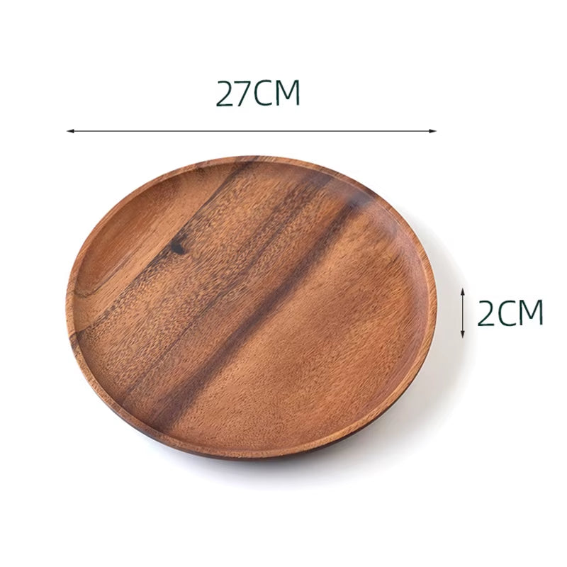 Wooden Dinner Plates Household round Coffee Tray Solid Wood Tea Saucer Ins Japanese Style Dim Sum for Food Snack Dishs
