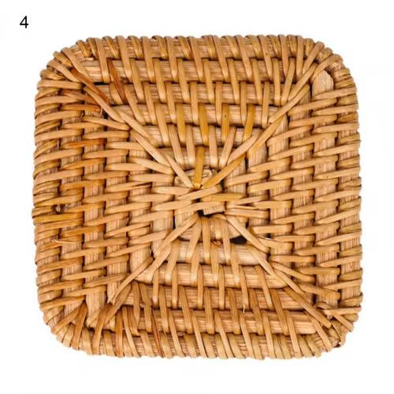 Woven Drink Coaster Heat Rattan Cup Holder Blue/White Porcelain Pad Natural Straw Insulation Pot Holder Mat Table Placemat