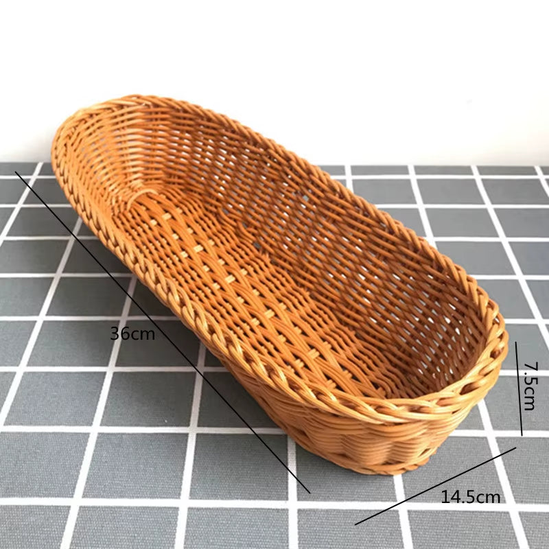Oval Curved Rattan Wicker Woven Serving Baskets for Bread Fruit Vegetables Restaurant Serving Tabletop Display Rattan Basket