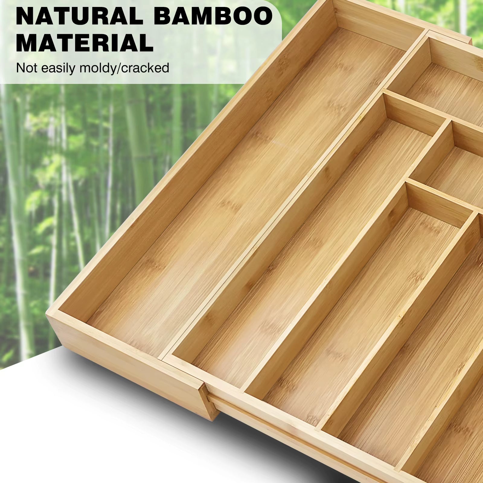 Wooden Bamboo Cutlery Tray,Kitchen Drawer Insert Large 6-8 Compartments, Utensil Holder Rack Organizer,For Home Office